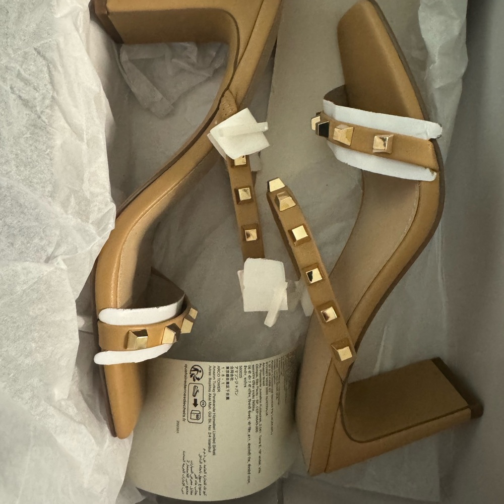 The Drop Elegant Tan Studded Avery Heels - Picture 13 of 14